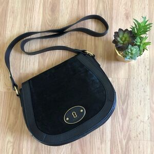 FOSSIL Vintage Re-Issue (VRI) Black Leather Calf Hair Crossbody Shoulder Bag